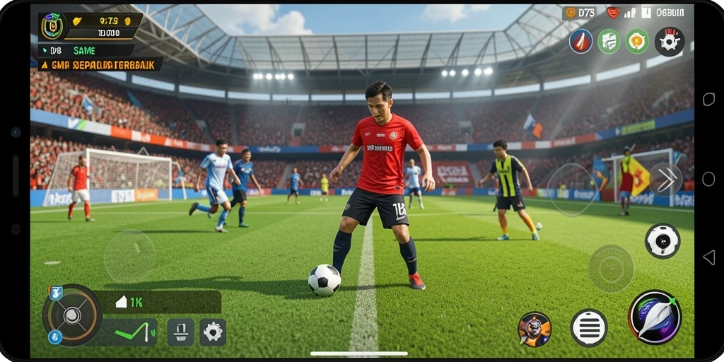 Tampilan gameplay D73 yang mendebarkan dan realistis dalam permainan sepak bola.