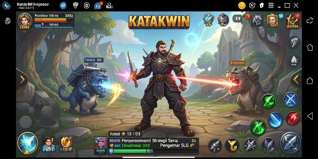 Tangkapan layar gameplay KATAKWIN dengan grafis dan strategi menarik.