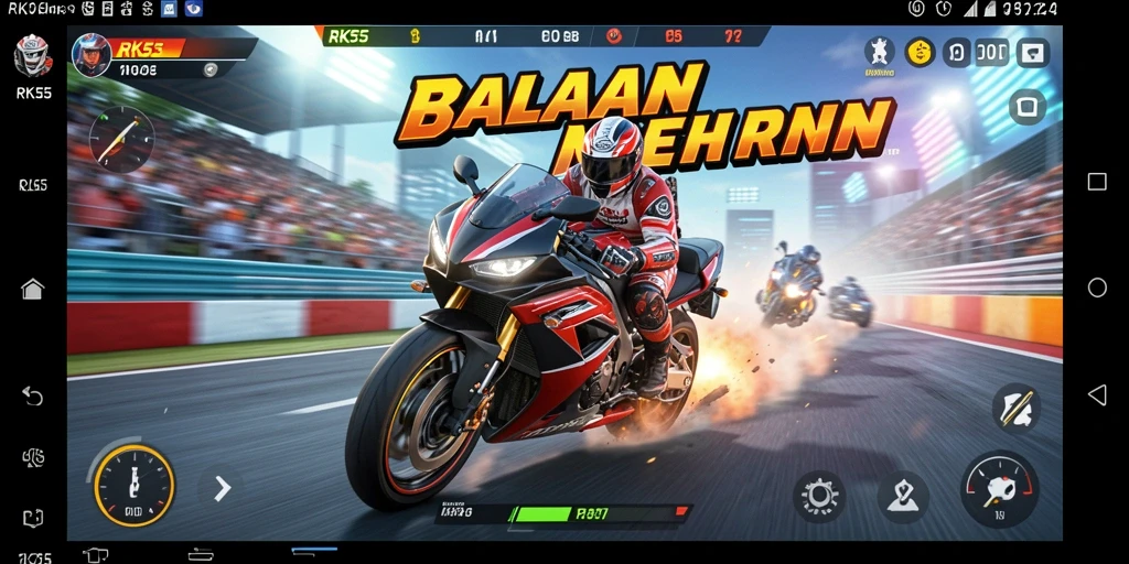 Gameplay RK55 yang seru dengan balapan motor yang mendebarkan.