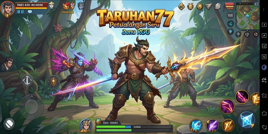 Tangkapan layar gameplay TARUHAN77 menunjukkan pertarungan seru dan karakter menawan.